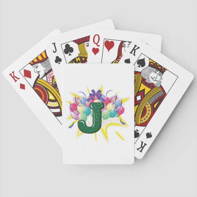 Celebration Monogram Letter J with Balloons Poker Cards (Back)