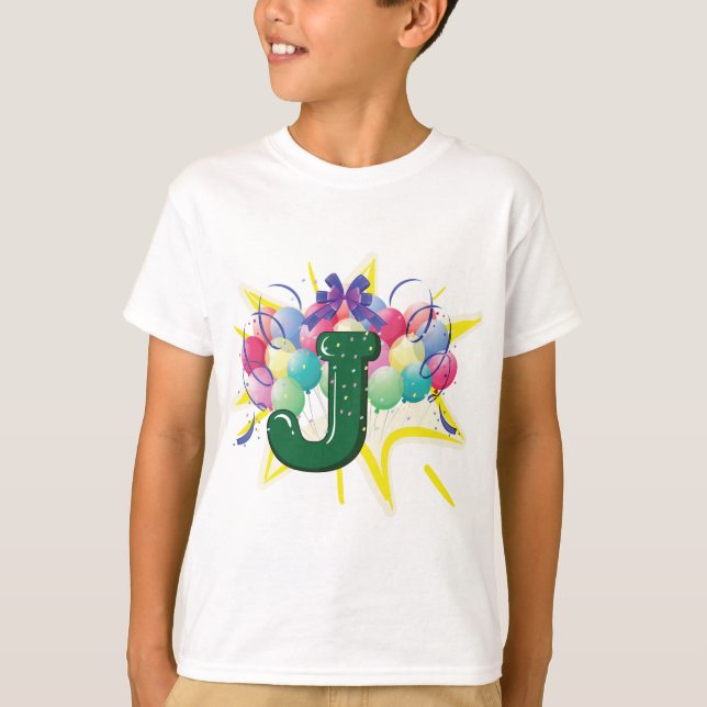 Celebration Monogram Letter J with Balloons T-Shirt (Front)