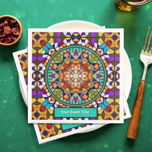 Celebration Mosaic Pattern - Add Event to Colorful Paper Dinner Napkins