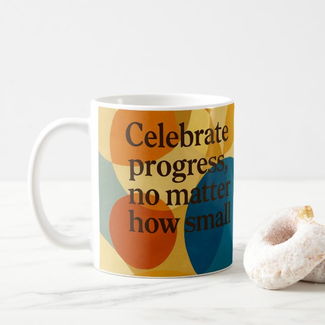Celebration motivational quote AI art  Coffee Mug (With Donut)