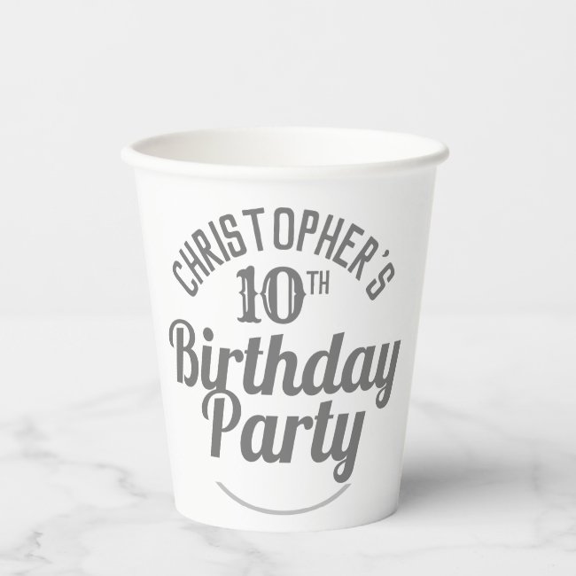 Celebration of Age 10th Birthday Paper Cups