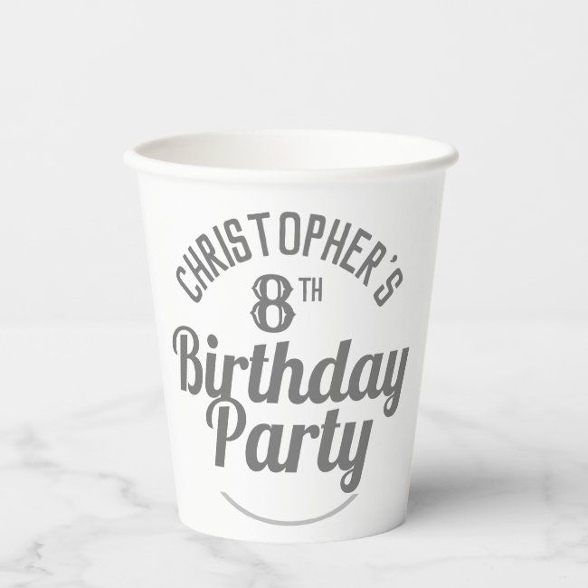 Celebration of Age 8th Birthday Paper Cups