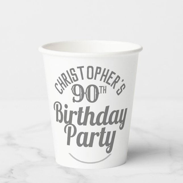 Celebration of Age 90th Birthday Paper Cups (Front)
