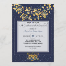 Celebration of Hanukkah Gold &amp; Navy Blue Invitation