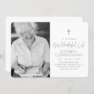 Celebration of Her Life Memorial Cross Photo Invitation