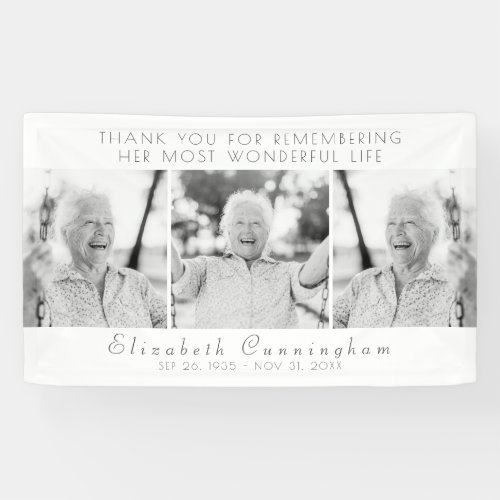 Celebration of Her Life Modern Simple Three Photos Banner