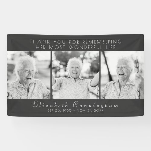 Celebration of Her Life Modern Simple Three Photos Banner