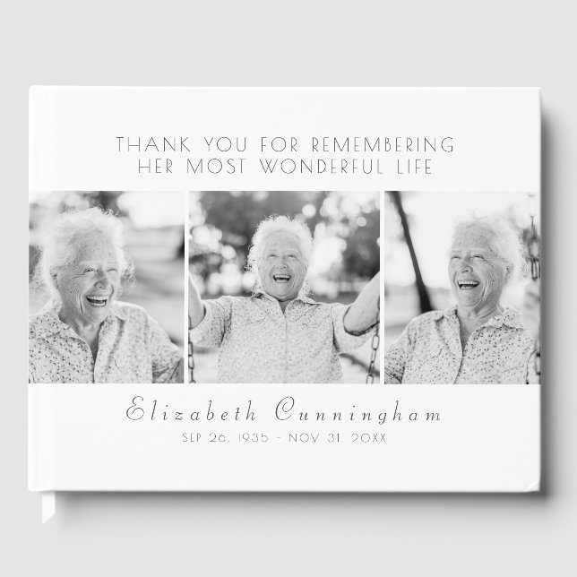 Celebration of Her Life Modern Simple Three Photos Guest Book (Front)
