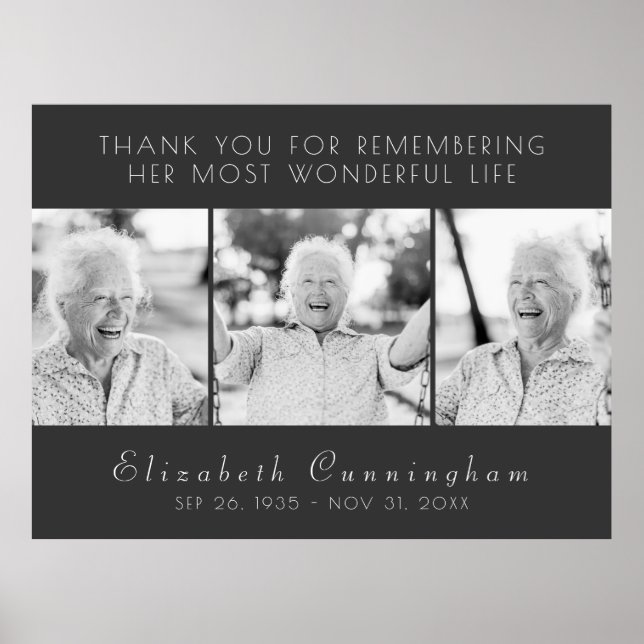 Celebration of Her Life Modern Simple Three Photos Poster (Front)