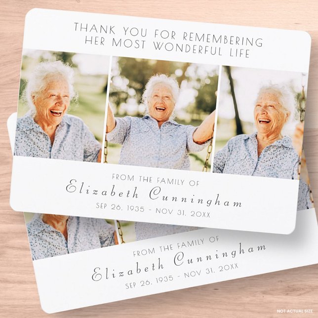 Celebration of Her Life Modern Simple Three Photos Thank You Card (Creator Uploaded)