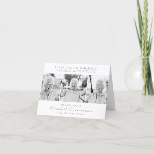 Celebration of Her Life Modern Simple Three Photos Thank You Card