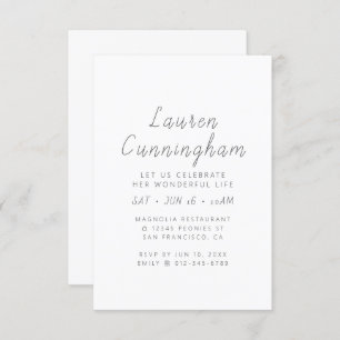 Celebration of Her Wonderful Life Modern Simple Invitation