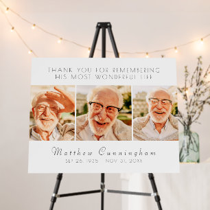 Celebration of His Life Modern Simple Three Photos Foam Board