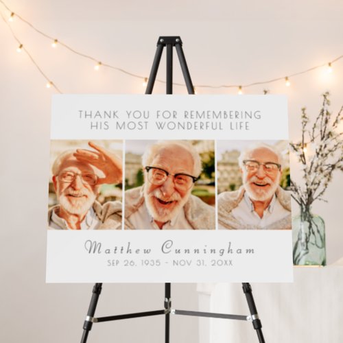 Celebration of His Life Modern Simple Three Photos Foam Board