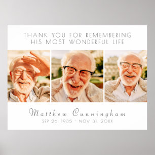 Celebration of His Life Modern Simple Three Photos Poster