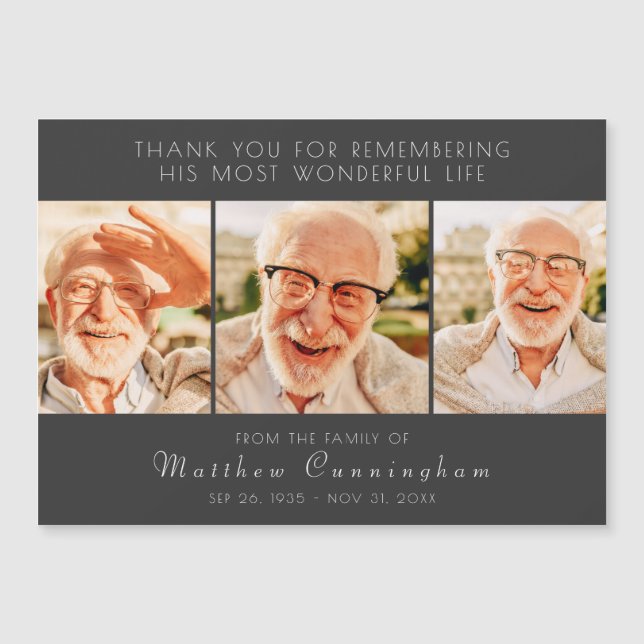Celebration of His Life Modern Thank You Card (Front)
