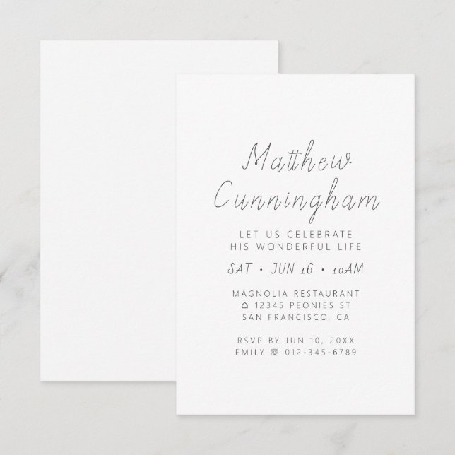 Celebration of His Wonderful Life Modern Simple Invitation (Front/Back)