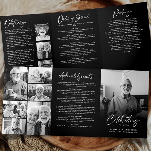 Celebration of Life 10_Photo Black  White Funeral Tri_Fold Program