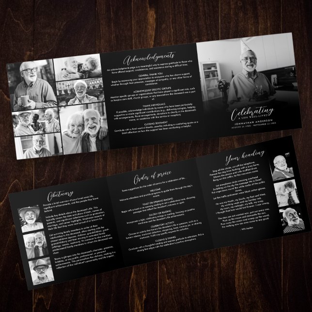 Celebration of Life 10-Photo Collage Modern Tri-Fold Program (Creator Uploaded)