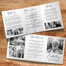 Celebration of Life 14-Photo Black & White Funeral Tri-Fold Program