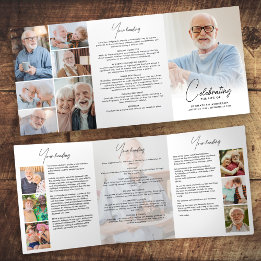Celebration of Life 14-Photo Black & White Funeral Tri-Fold Program