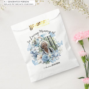 Celebration Of Life 1 Photo Funeral Blue Floral Favor Bag