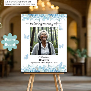 Celebration Of Life 1 Photo Funeral Blue Floral Foam Board