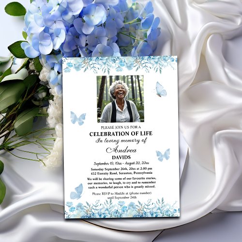 Celebration Of Life 1 Photo Funeral Blue Floral