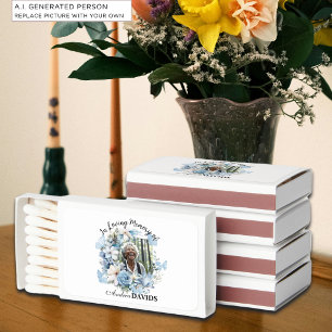 Celebration Of Life 1 Photo Funeral Blue Floral Matchboxes