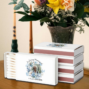 Celebration Of Life 1 Photo Funeral Blue Floral Matchboxes
