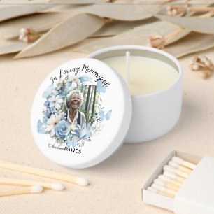 Celebration Of Life 1 Photo Funeral Blue Floral Mini Candle Favors
