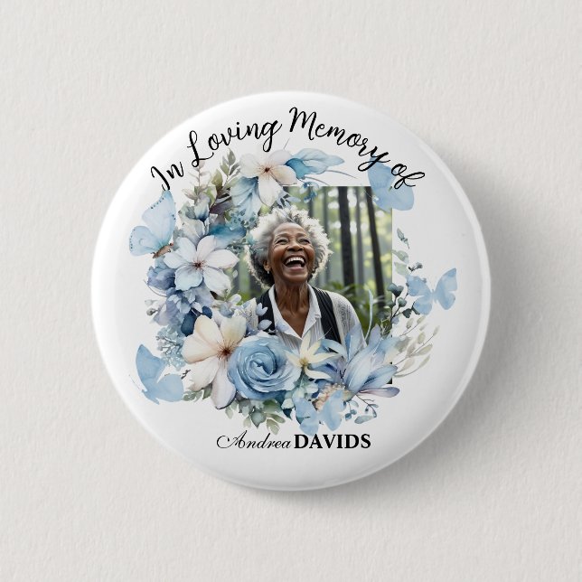 Celebration Of Life 1 Photo Garland Blue Floral  Button (Front)