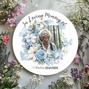 Celebration Of Life 1 Photo Garland Blue Floral Classic Round Sticker