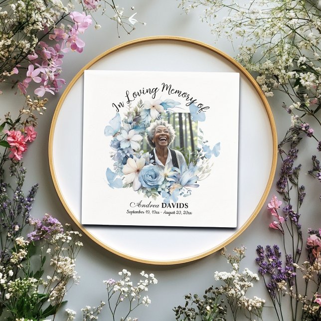 Celebration Of Life 1 Photo Garland Blue Floral  Napkins (Creator Uploaded)