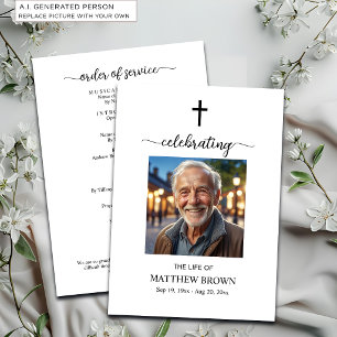 Celebration of Life 1 Photo Memorial Funeral Cross Program