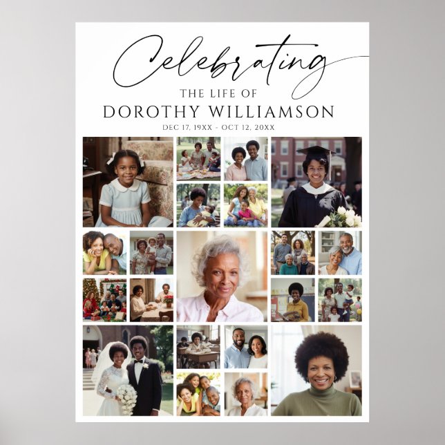 Celebration of Life 21 Photo Collage Memorial Poster (Front)