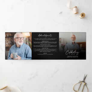 Celebration of Life 3-Photo Black & White Funeral Tri-Fold Program