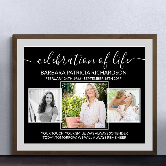 Celebration of Life 3 Photo Memorial Verse Funeral Poster (Funeral memorial poster to order professionally printed or as a printable digital download)