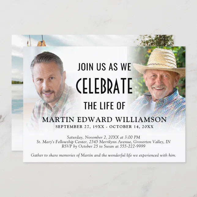 Celebration of Life 3 Photos Memorial Invitation Zazzle