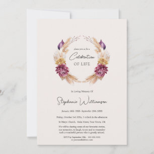 Celebration of Life 4 Photo Autumn Floral Funeral Invitation