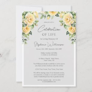 Celebration of Life 4 Photo Yellow Rose Funeral Invitation