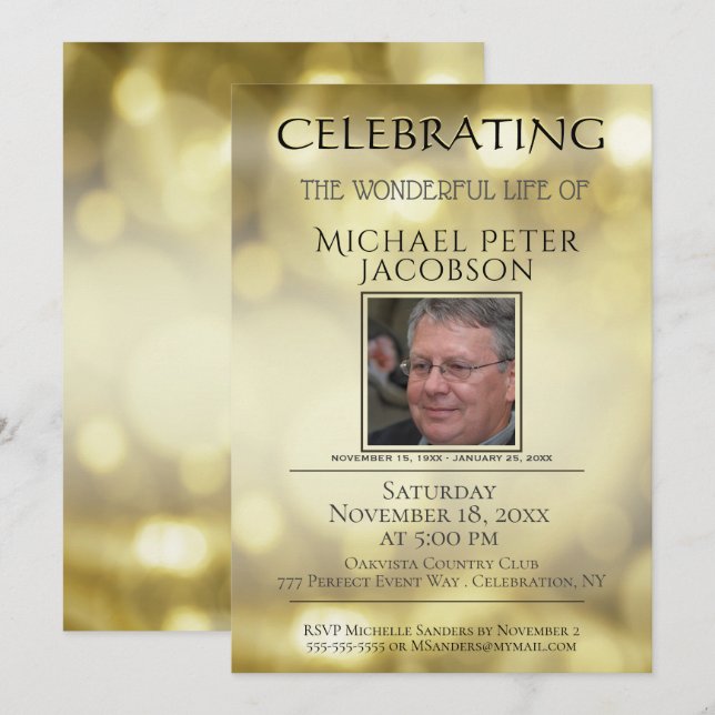 Celebration of Life - Add Photo Invitation (Front/Back)