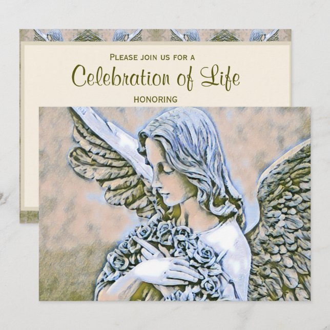 Celebration of Life - Angel with Flowers Invitation (Front/Back)
