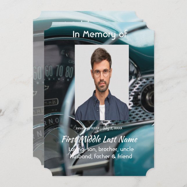 Celebration of Life  Antique Cars Auto Vehicles Invitation (Front/Back)