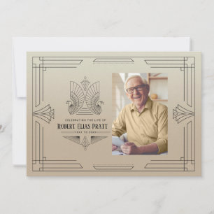 Celebration of Life Art Deco Eagle Photo Masculine Invitation