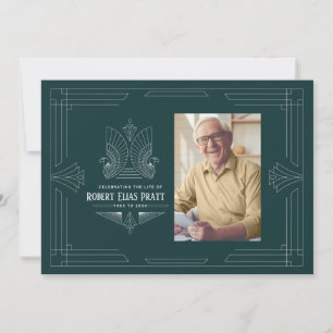 Celebration of Life Art Deco Eagle Photo Masculine Invitation