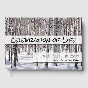 Celebration of Life Aspens In Snow Memorial Custom Guest Book
