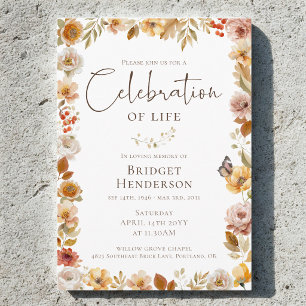 Celebration of Life Autumn Fall Floral Funeral Invitation