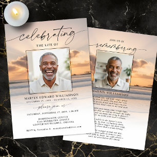 Celebration of Life Beach Sunset Photo Invitation