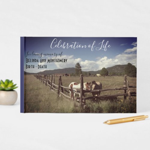 Celebration Of Life Beautiful Horses Custom Guest Book